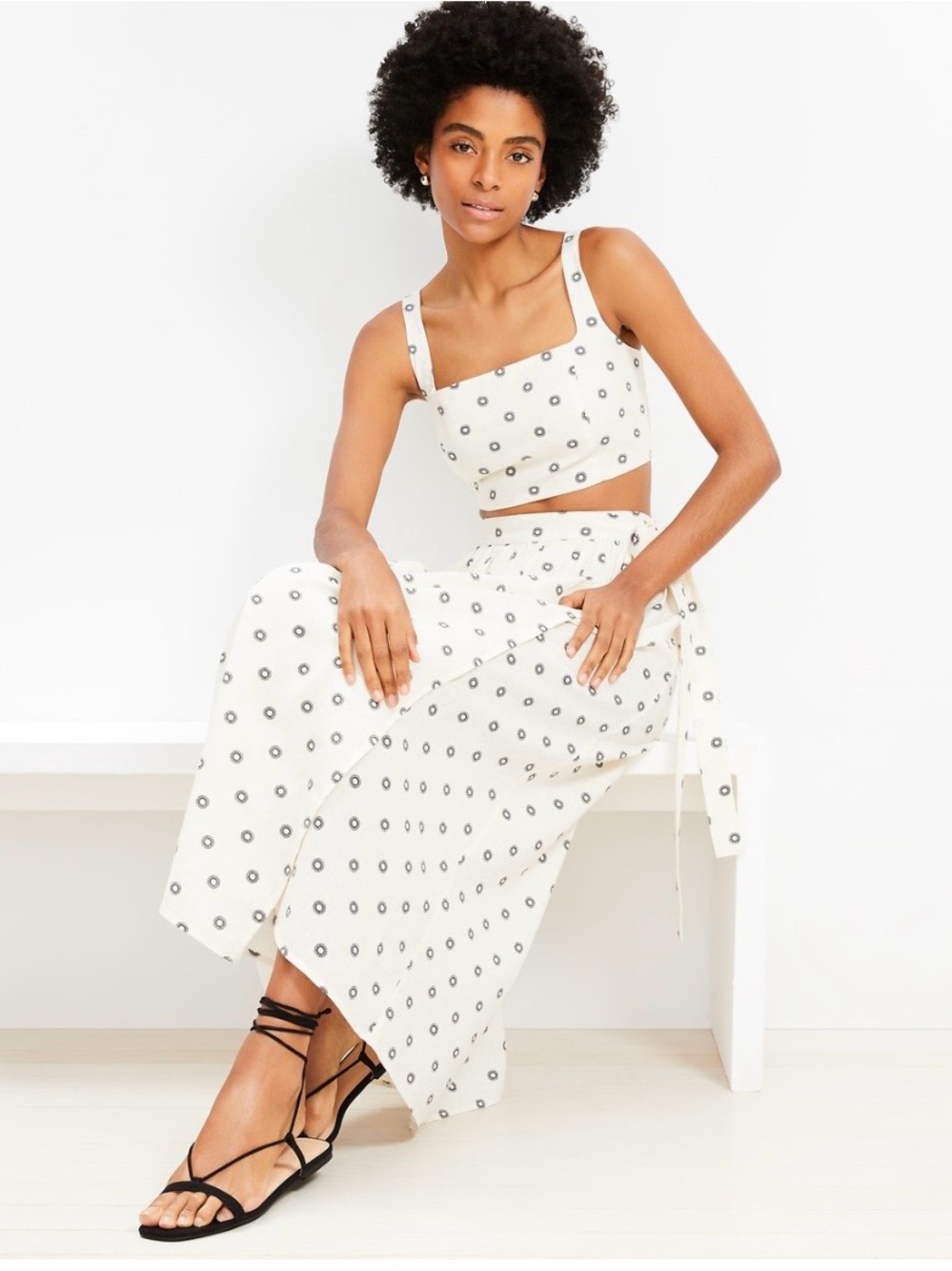 Loft Cream Floral-Print Wrap Maxi Skirt size Small